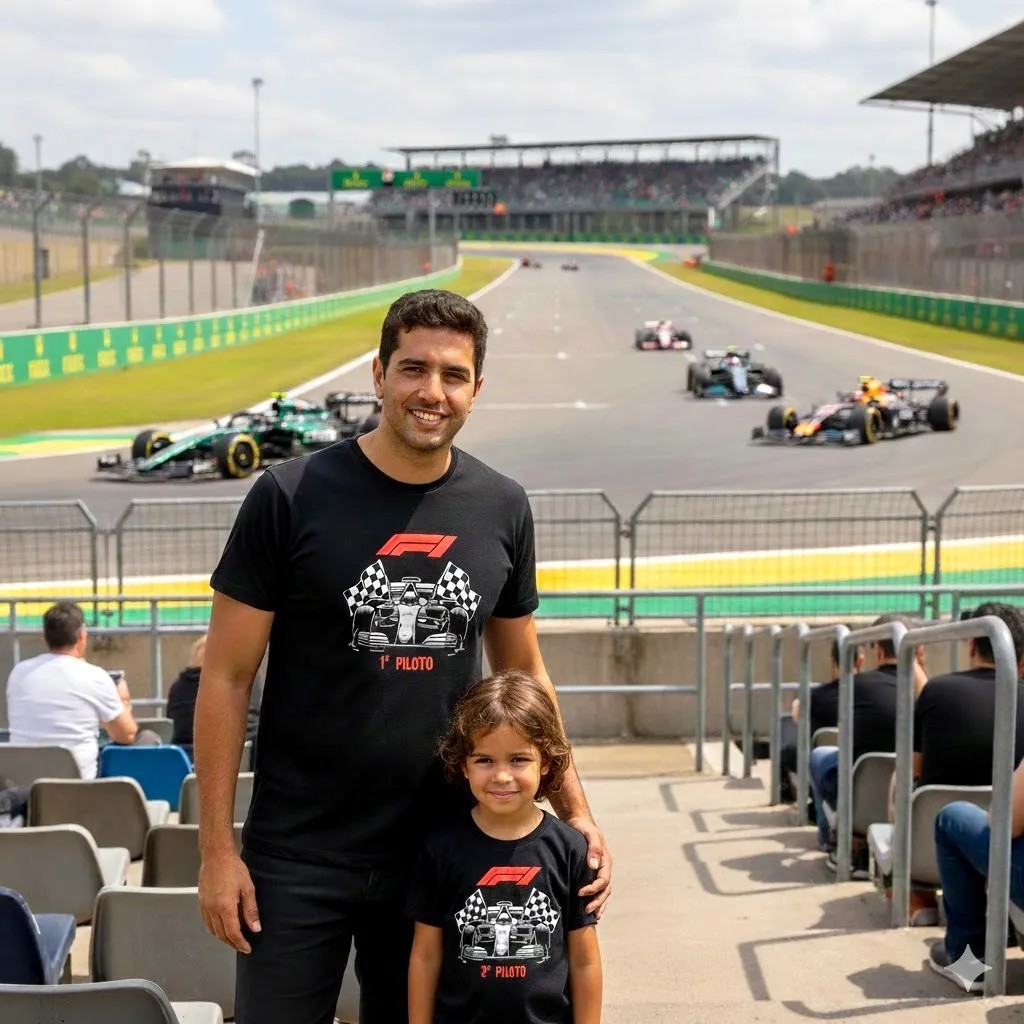 Kit Tal Pai Tal Filho Body E Camiseta F1 Fórmula 1 Piloto 1 Piloto 2 Camisas
