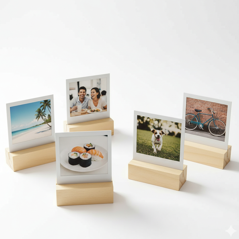 Kit Suporte Porta Foto Polaroid Madeira Natural Crua Decoração Eventos Lembrancinhas Mesas