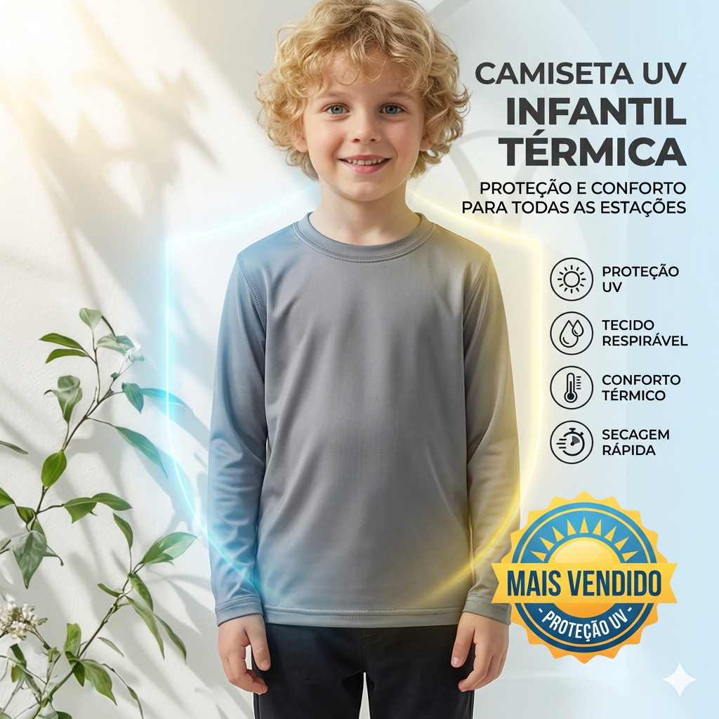 Camisa Manga Longa Uv50 Proteção Solar Infantil 1 a 12 anos Natação Praia Piscina