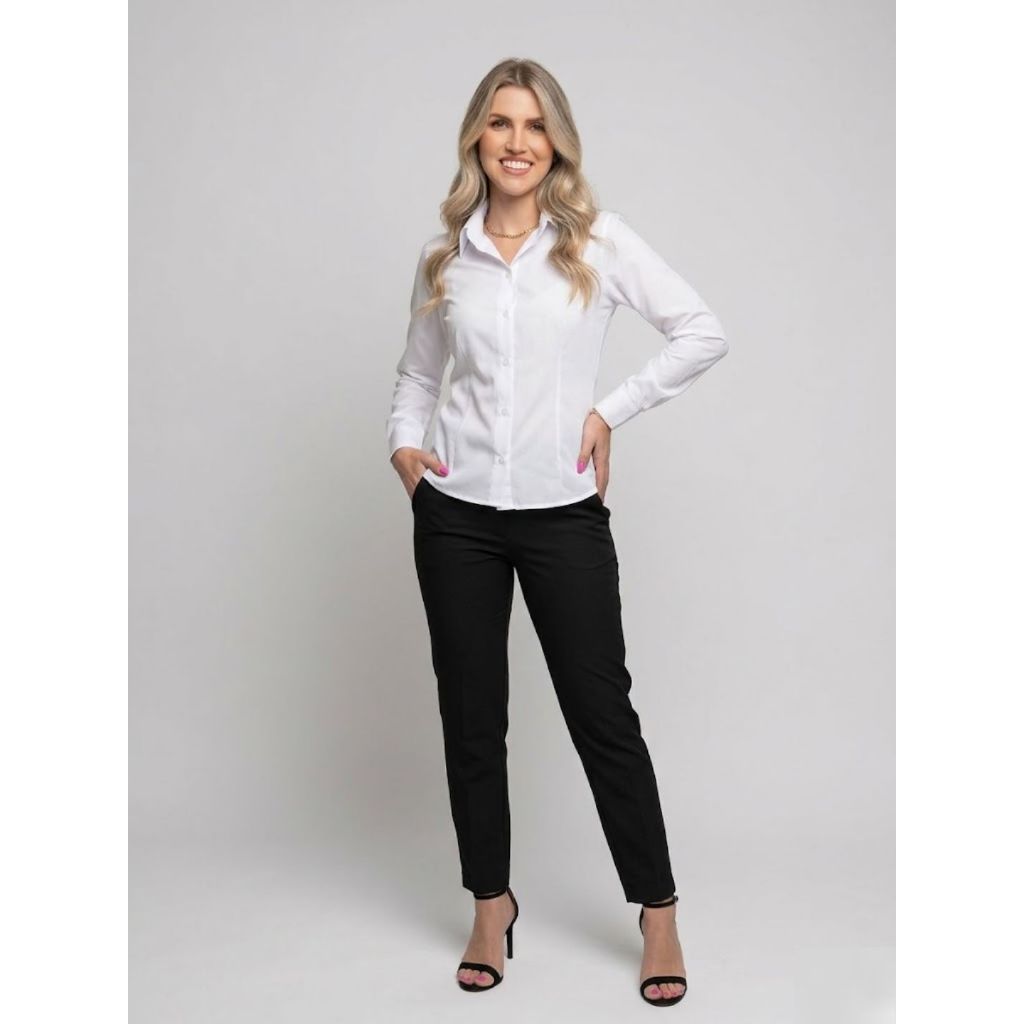 Camisa Social Feminina Manga Longa Premium Alfaiataria Elegância