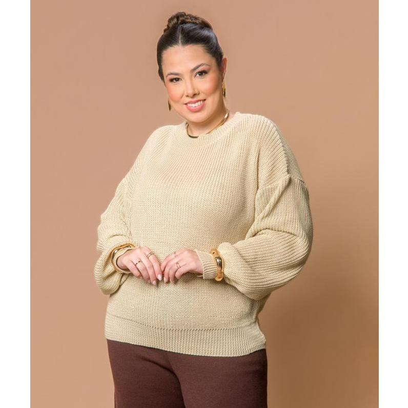 Blusa Plus Size Feminina Oversized Manga Bufante Suéter Trico Feminino Confortável
