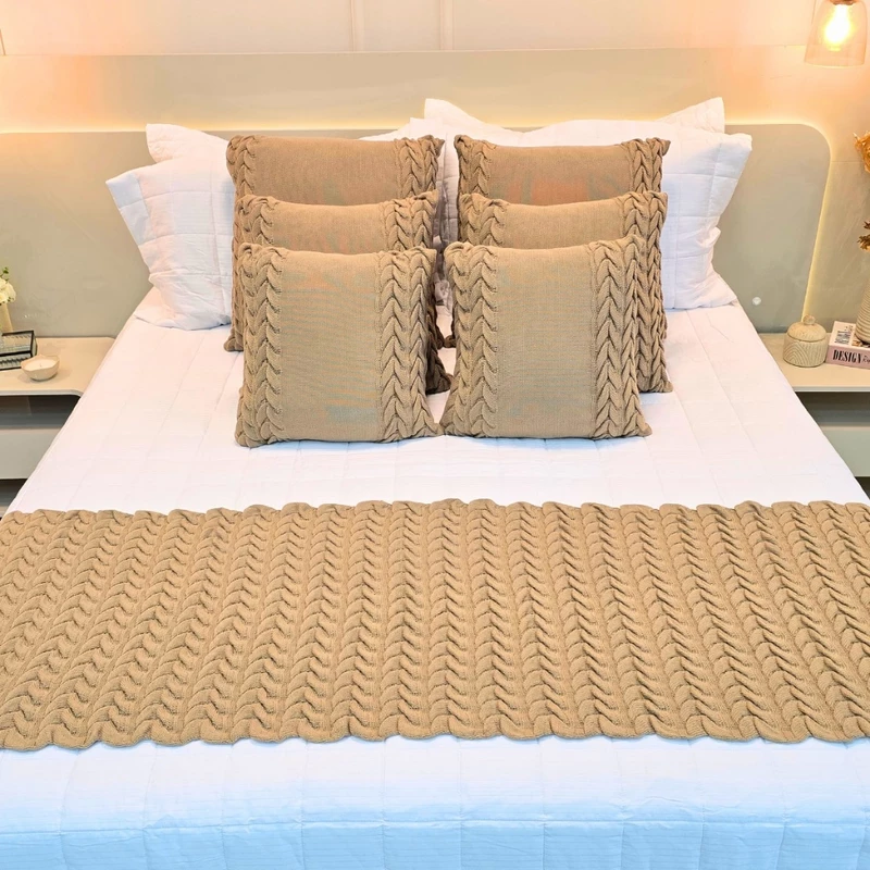 Kit Peseira de Manta Tricot para Sofá Cama Casal Queen King — foto 2