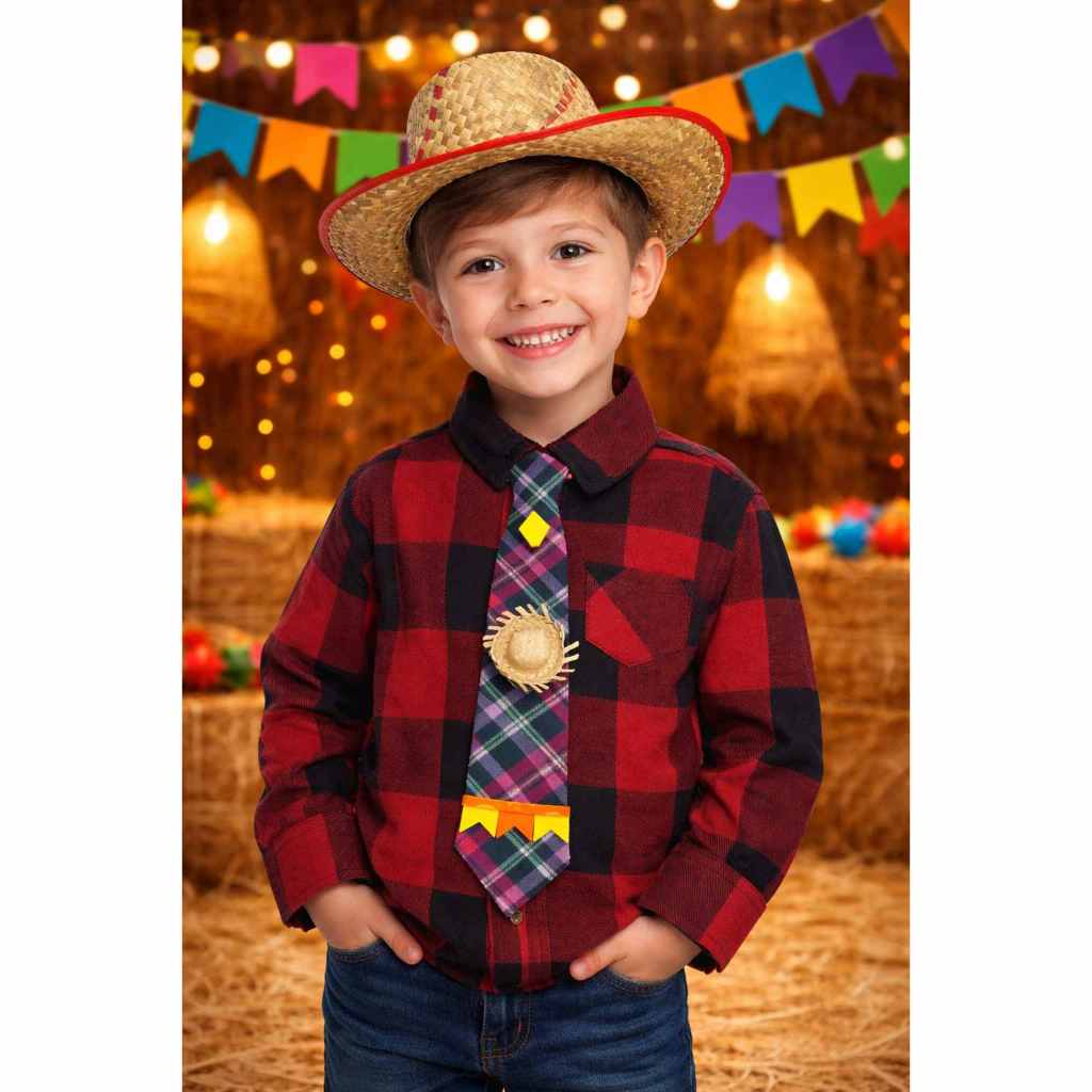 Camisa  Xadrez Festa Junina  Com Gravata, Chapéu e Retalho VARIÁDOS ENVIO JÁ