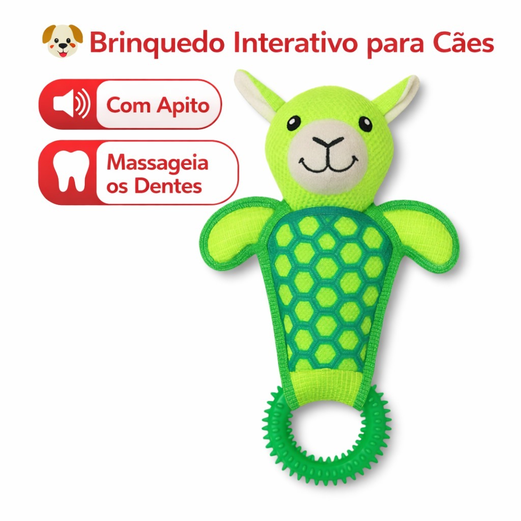 Brinquedo para Cães Bichinho Pelúcia Verde com Mordedor e Apito - 50cm - Savana Pet