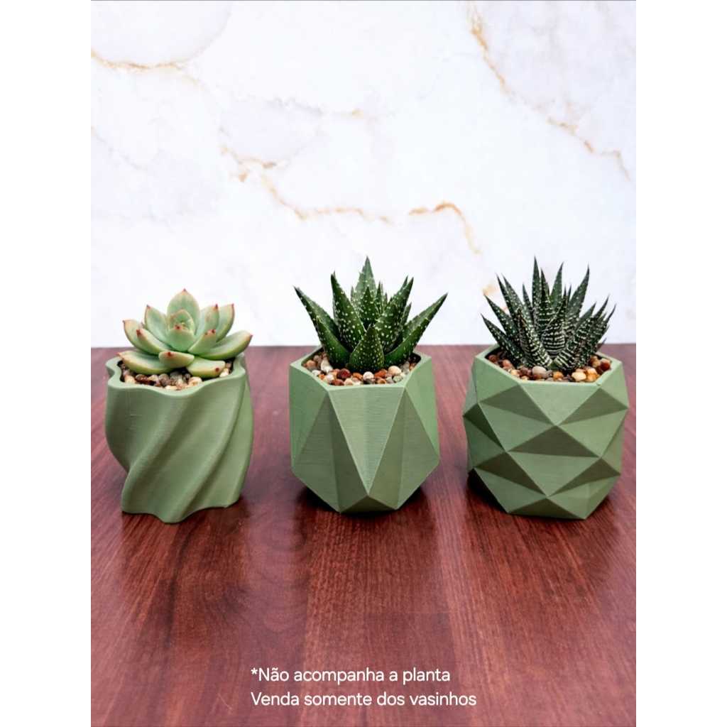 Kit 3 Vasos Cachepô Geométrico Suculentas Decoração Impressão 3D Luxo