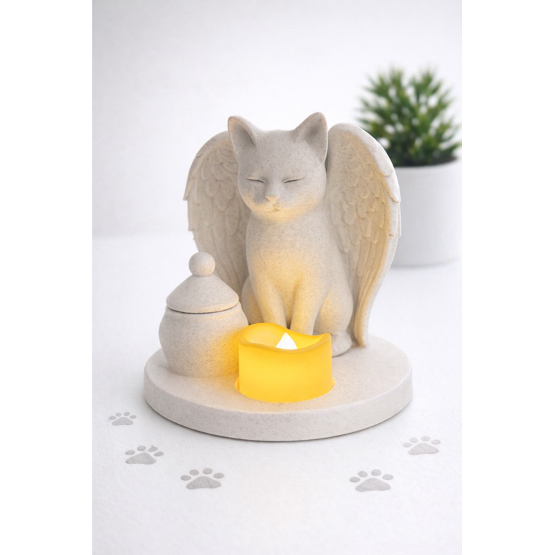 Urna Gato Memorial cinzas animais cremação Gato Gatinho Acompanha Vela Led