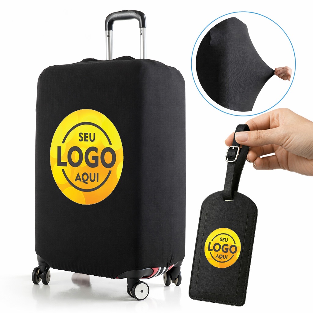 Imagem Capa de Mala Personalizada Logo Empresa Nome Imagem Protetor Bagagem Grande Para Viagem Protetora