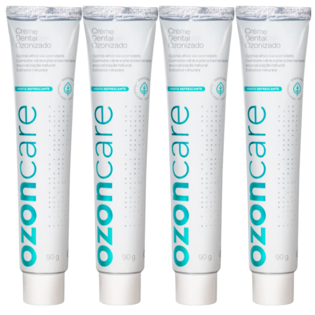 Kit 4 Creme Dental Ozonizado Natural Vegano Menta Sem Flúor Prevenção Cárie 90g Ozoncare
