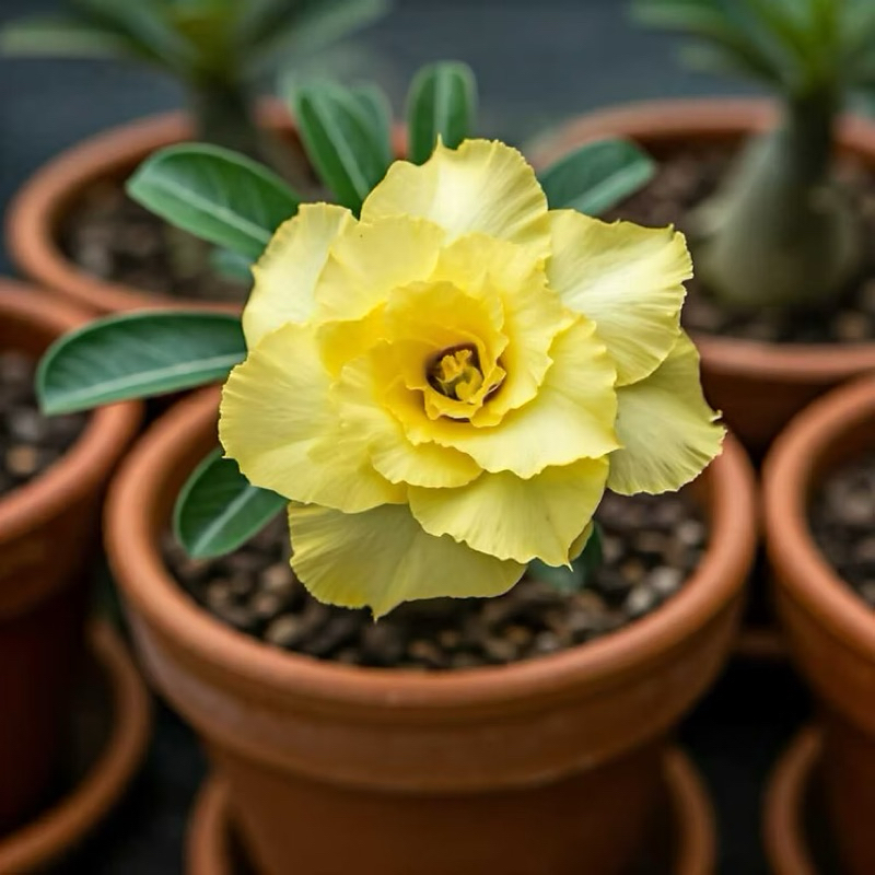 Rosa do Deserto Amarela Tripla Original Kit 3 Sementes Raras Flor Exótica Para Cultivo Fácil Alta Germinação