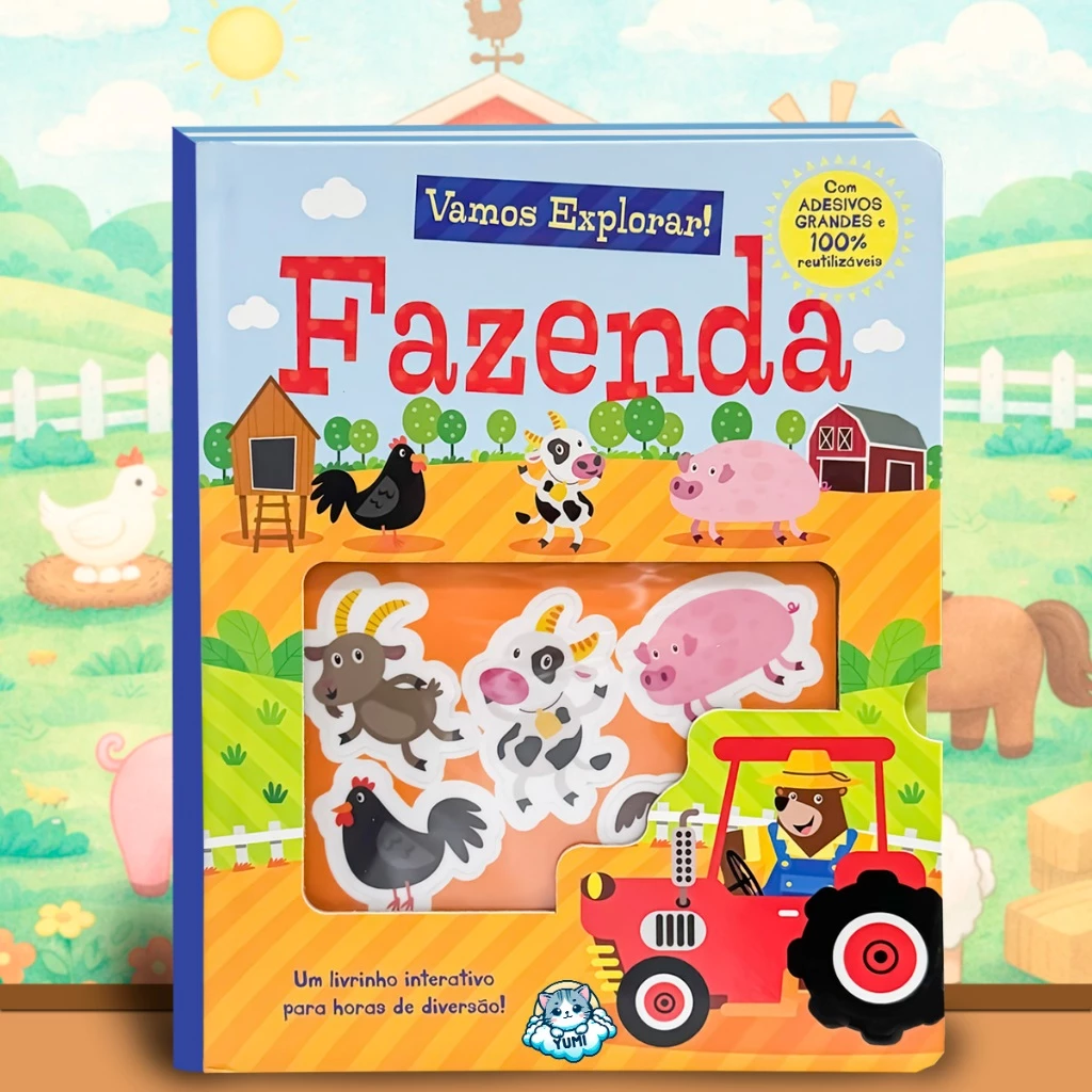 Livro Infantil Adesivos Reutilizáveis Cenários para Montar e Decorar Adesivos Fofinhos Fazenda