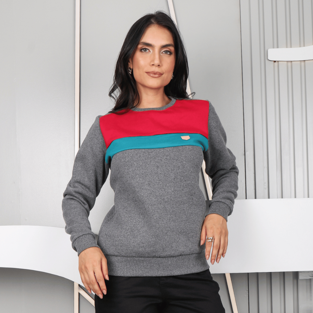 Moletom Feminino Casaco Manga Longa Estampada Gola Redonda Punho e Barra Canelada Suéter Algodão