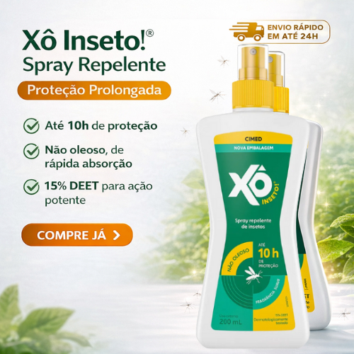 XÔ INSETO SPRAY REPELENTE MOSQUITO PROTEÇÃO PROLONGADA 15% 200ML ACAMPAMENTO TRILHA CIMED DENGUE