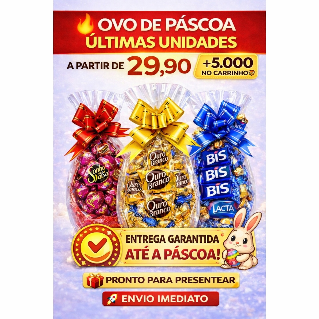 Presente Ovo de Páscoa Recheado Chocolate Bombons, Ouro Branco, Kitkat, Bis, Lacta Neslte Garoto Presente Ovo de Páscoa Recheado Chocolate Bombons, Ouro Branco, Kitkat, Bis, Lacta Neslte Garoto