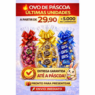 Presente Ovo de Páscoa Recheado Chocolate Bombons, Ouro Branco, Kitkat, Bis, Lacta Neslte Garoto em Oferta na Shopee