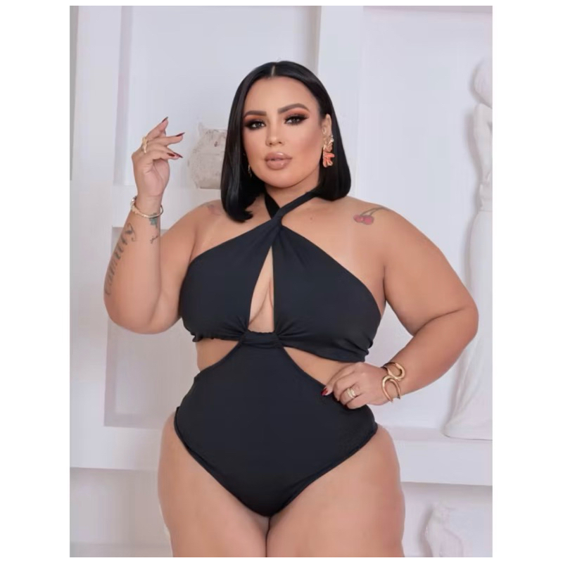 maio bori de praia plus size de nataçao cavado cintura alta traje de banho