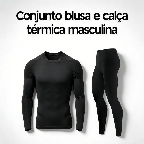 Conjunto de Calça e Camisa Térmica Masculina Slim com Forro Quente