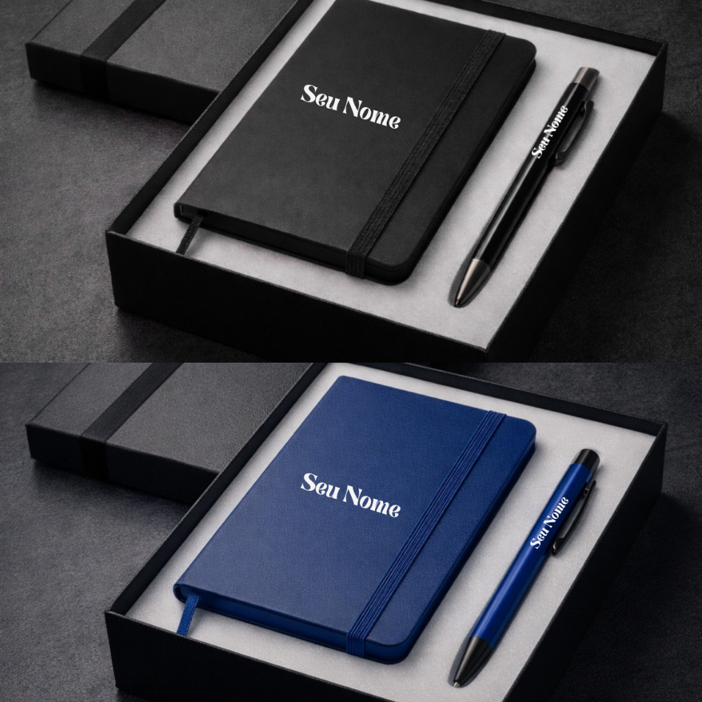 Kit Executivo 2 Peças Caneta Esfereográfica Caderneta Bloco Agendinha Personalizado