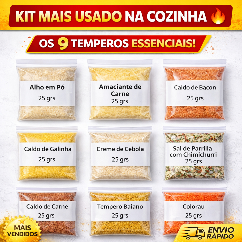 KIT 9 TEMPEROS MAIS USADOS 25g | NATURAL | PRONTA ENTREGA | MAIS VENDIDOS