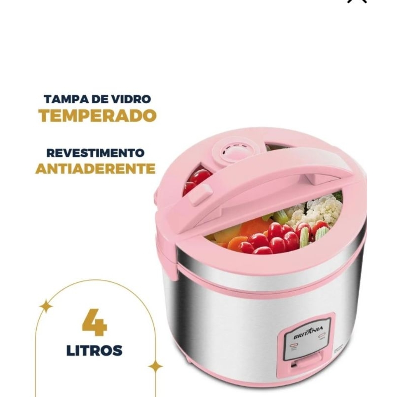 🌈🇮🇱✡️🇧🇷 PANELA DE ARROZ ELÉTRICA BRITÂNIA ROSA 10 XÍCARAS BPAE10C 700W 127V