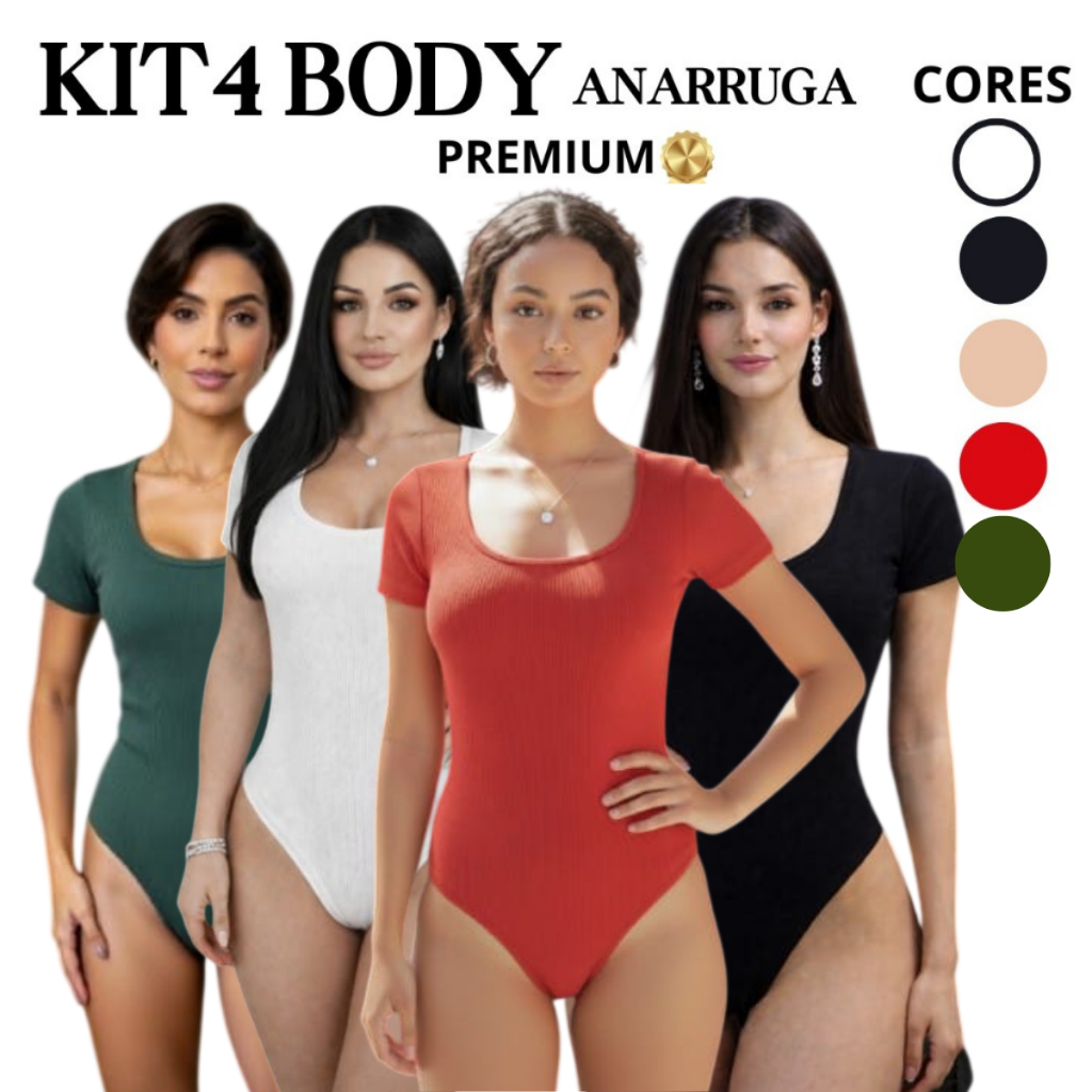 KIT4 OU KIT3  Body Feminino Bodies Decote Quadrado Manga Curta Bode Tecido Suplex Bory Moda Verão Tendência