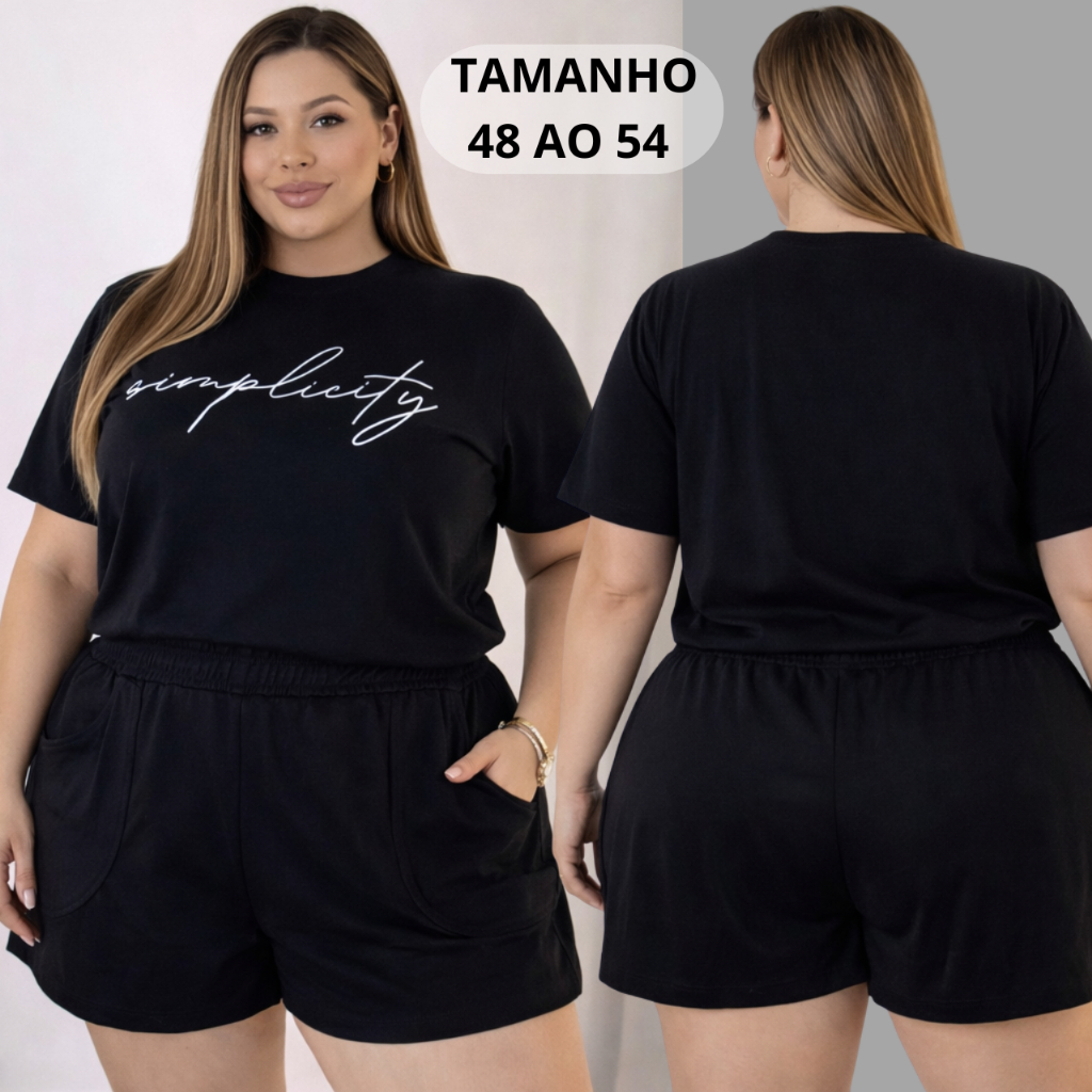Conjunto Feminino Plus Size Com Bolso 100% Algodão Silk Premium em Oferta na Shopee