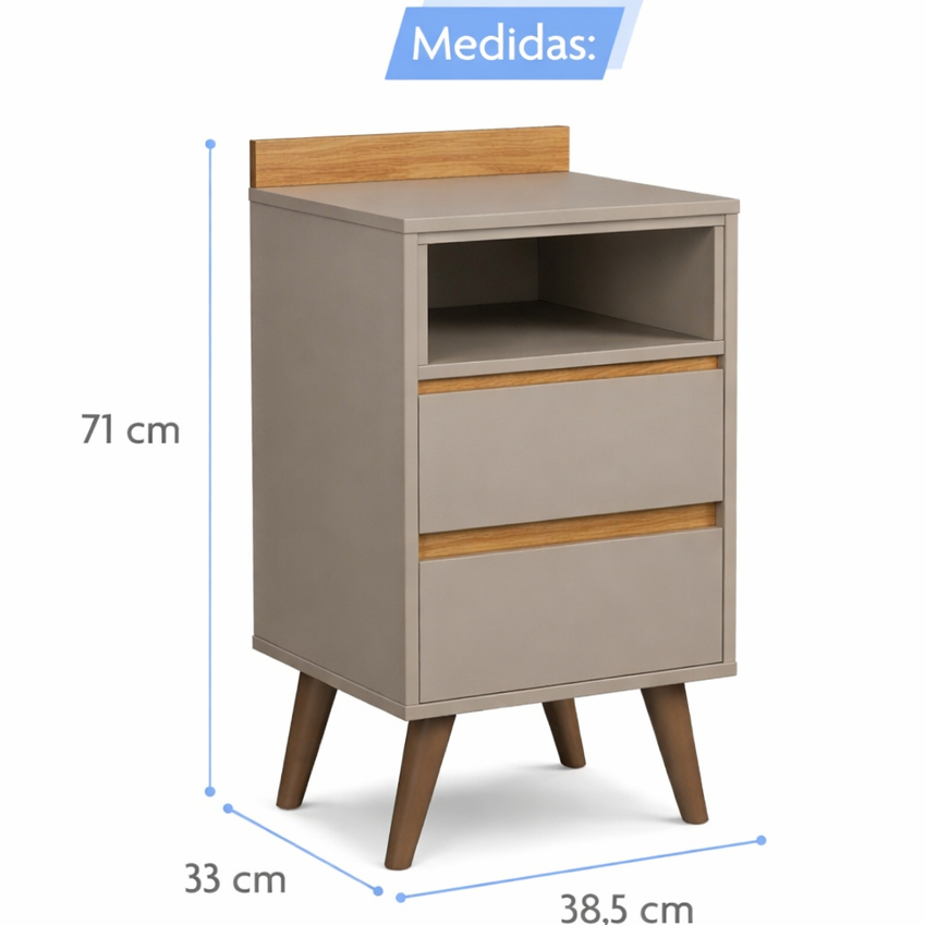 Mesa de Cabeceira Retrô 2 Gavetas com Nicho | Kit 2 ou Unitário | Pés Palito em Oferta na Shopee
