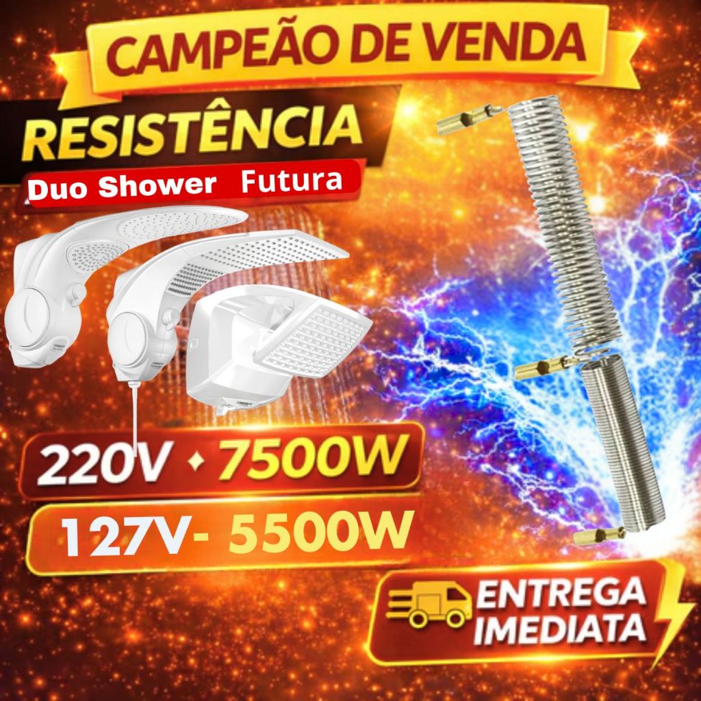 Resistência Duo Shower Quadra Ducha Futura Multitemperatura Eletrônica 127v (5500w) - 220v (7500w)