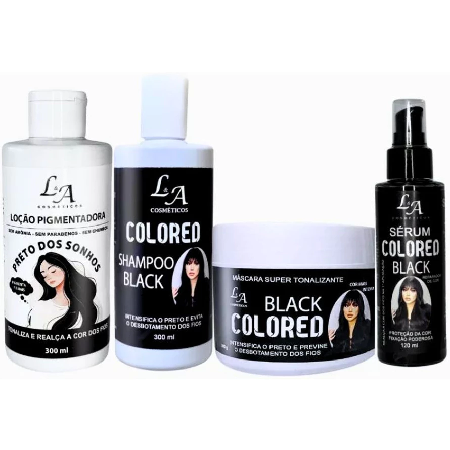 Combo Tonalizante Preto Black Intenso 4 em 1 - Shampoo Condicionador Máscara e Sérum Black