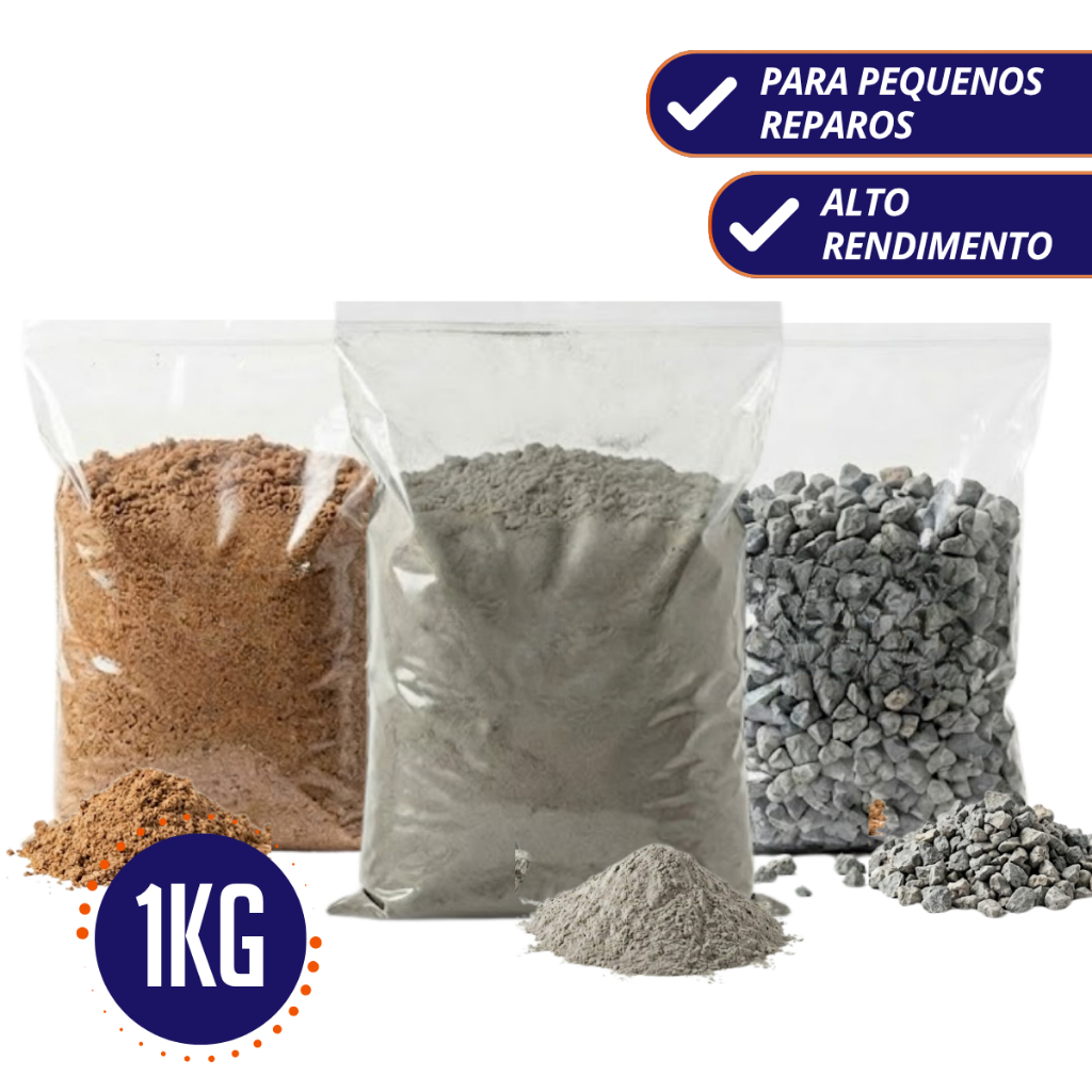 Cimento + areia média + brita para obra/construção/reparos