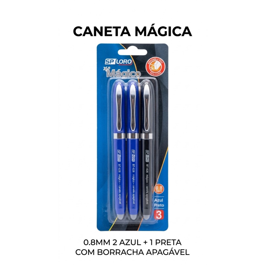 KIT com 3/5/10 Canetas Esferográfica Apagável Escrita Perfeita SPLORO MAGIC Ponta 0.8