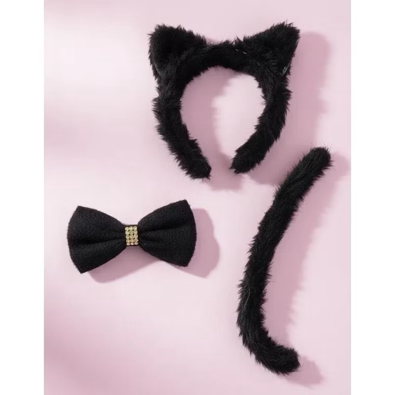 KIT GATA PRETA COM 3 PEÇAS | PELÚCIA | FESTA FANTASIA | CARNAVAL | HALLOWEEN | GATINHA | FELINO | COSPLAY | PEÇAS | TEAT