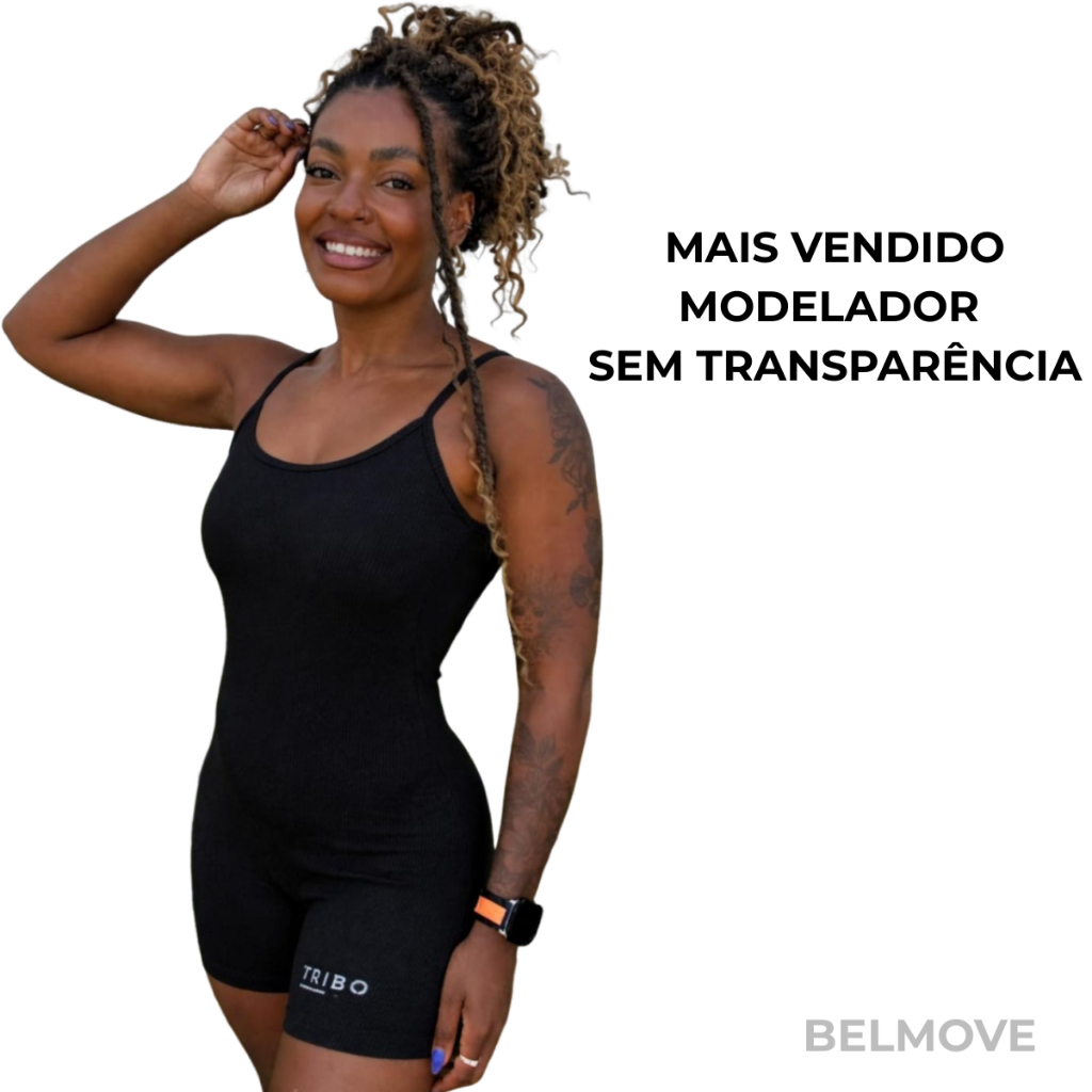 Macaquinho Fitness Feminino Poliamida Canelado Sem Transparência Modelador Academia
