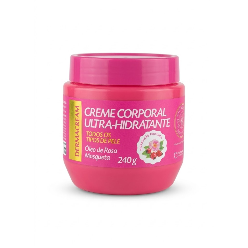 Creme Corporal Ultra-Hidratante Óleo de Rosa Mosqueta 240g Dermacream para Todos os Tipos de Pele