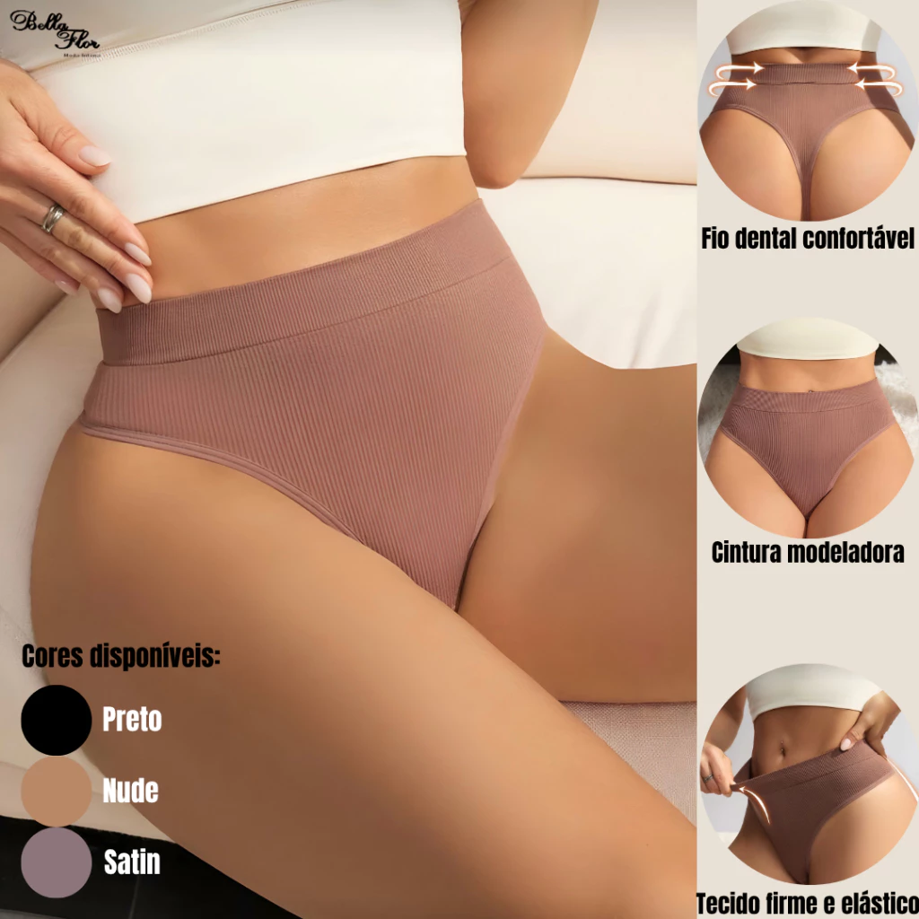 Kit 5 ou 3 Calcinhas Caneladas Sem Costura Modeladora Não Marca Confortável Lingerie Feminina — imagem 1