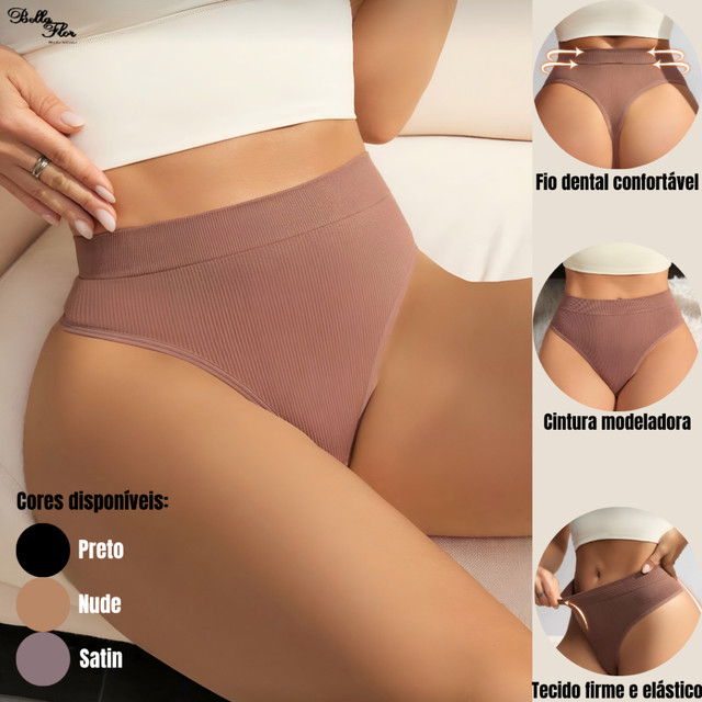 Kit 5 ou 3 Calcinhas Caneladas Sem Costura Modeladora Não Marca Confortável Lingerie Feminina