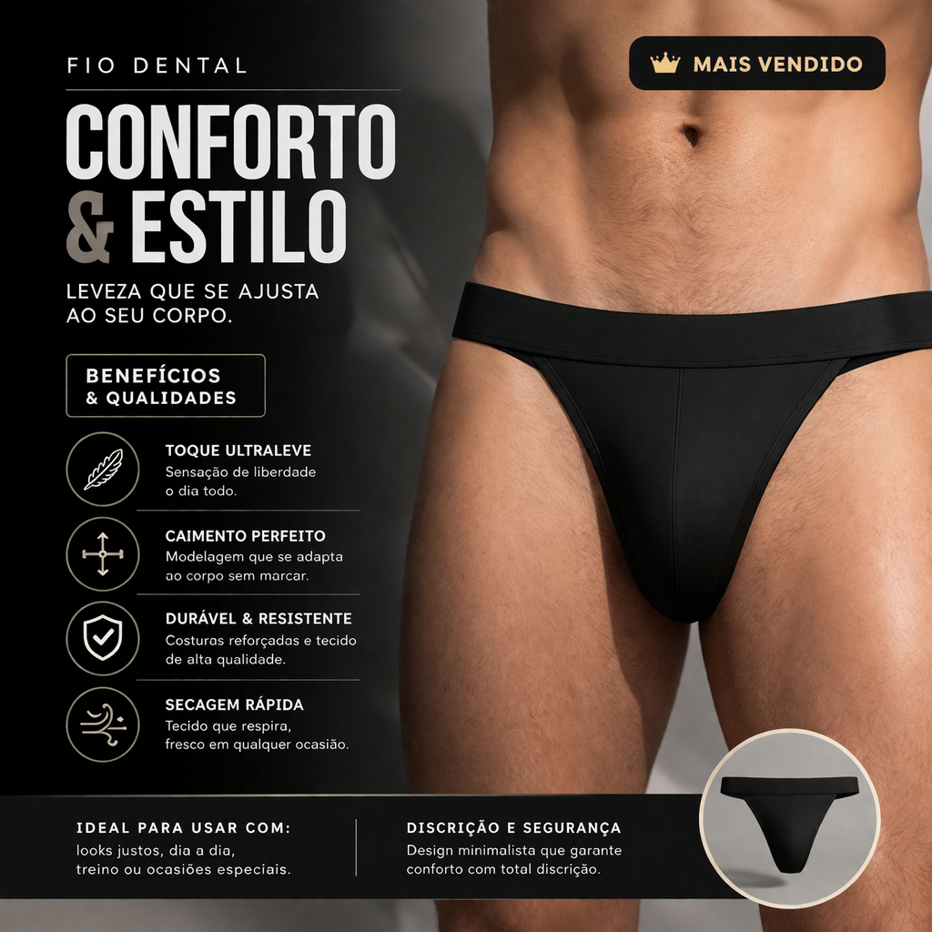 Cueca Fio Dental Masculina Sensual – Tecido Confortável, Ideal para Academia ou Festa
