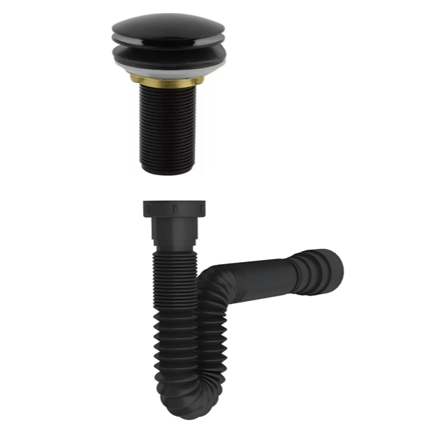 Link Metais, Kit Valvula Clic, Sifao e engate, Acessorios Para Banheiro, Cor Preto — imagem 2 de 2