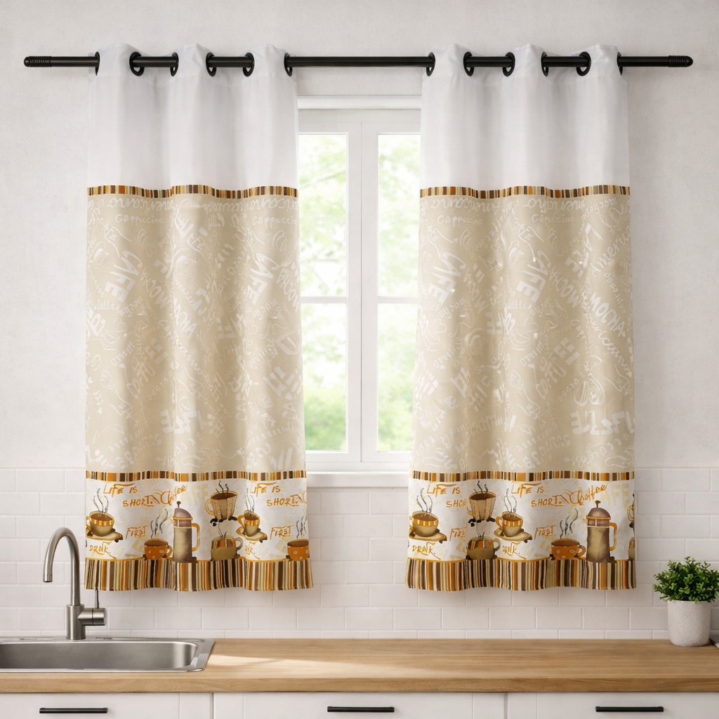 Cortina Oxford Cozinha 2,00x1,50 2 Partes com Ilhós Estampada