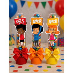 Kit com 10, 20 ou 30 apliques para Tubetes Personalizado Para aniversário 3 Palavrinhas