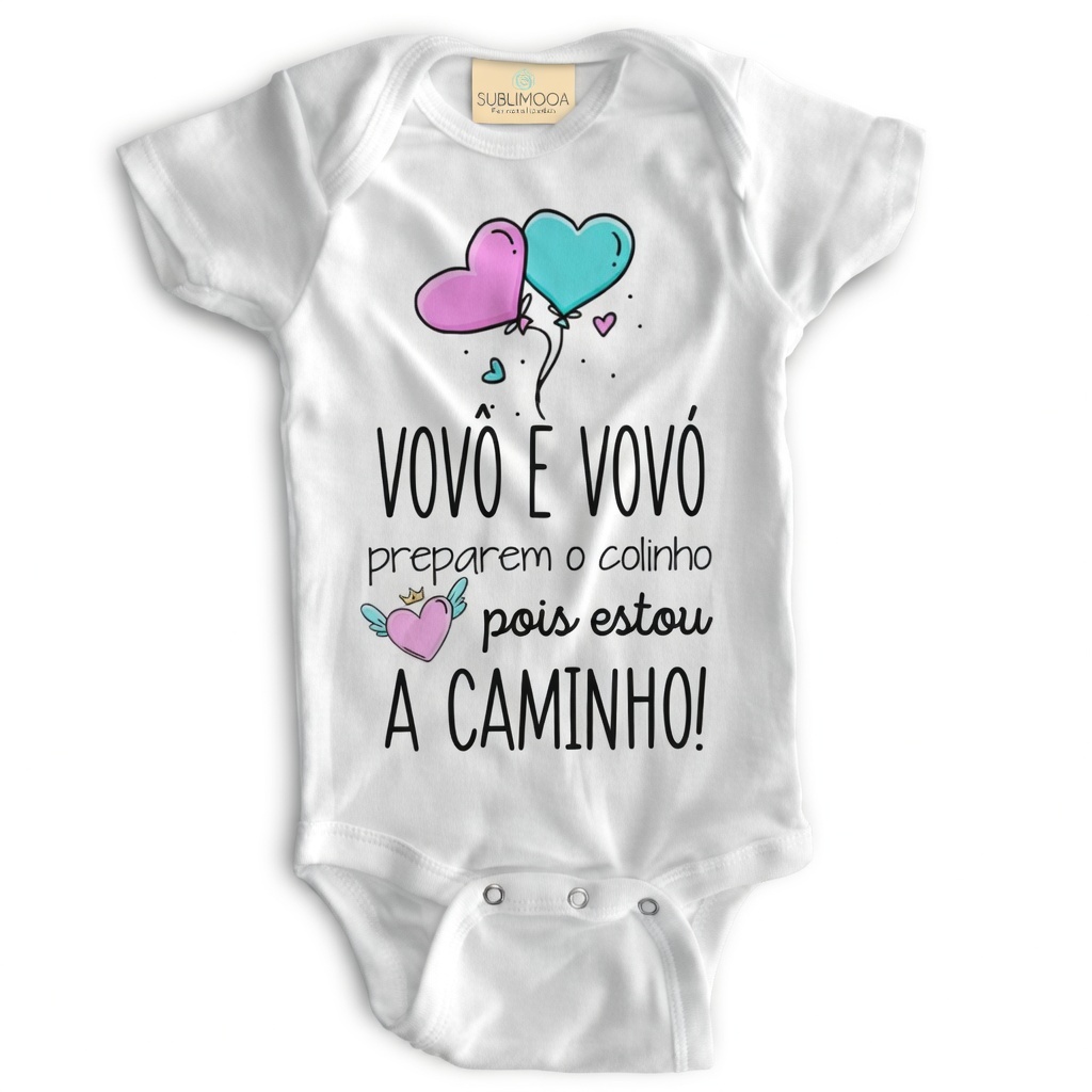 Body Bebê Personalizado - Vovó e Vovô, Estou a Caminho! - Poliéster + Elastano 💕👶