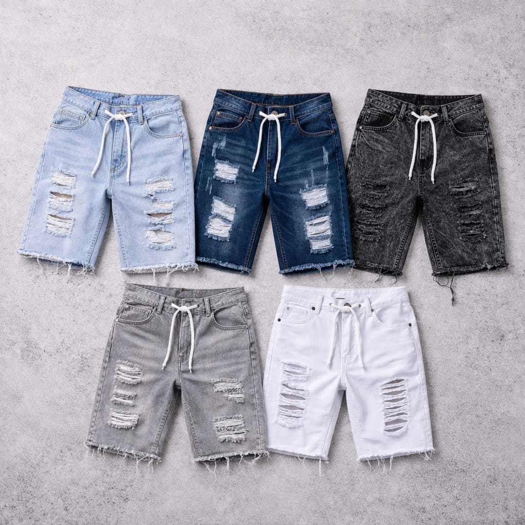 Kit 5 Bermuda Jeans Masculina Rasgada Barra Desfiada Shorts da Moda Modelo Jogador Lançamento 2026