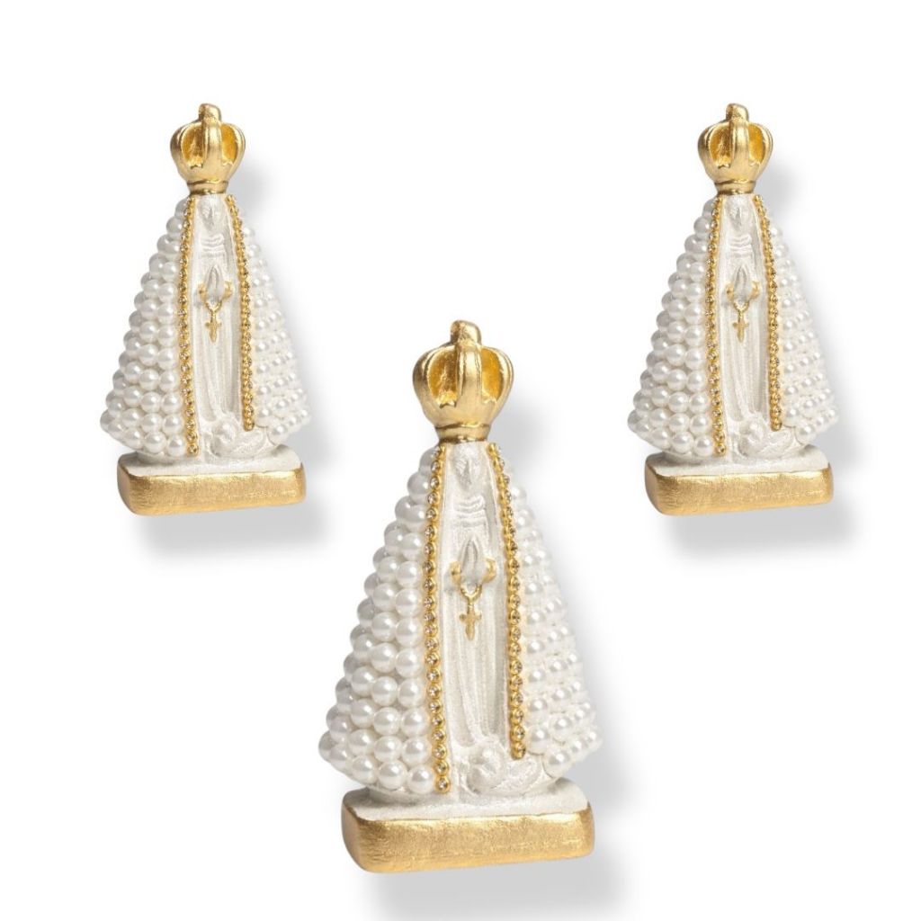 Kit com 5/10/15/20 Imagem de Nossa Senhora Aparecida 10cm em Perola com Detalhes em Strass