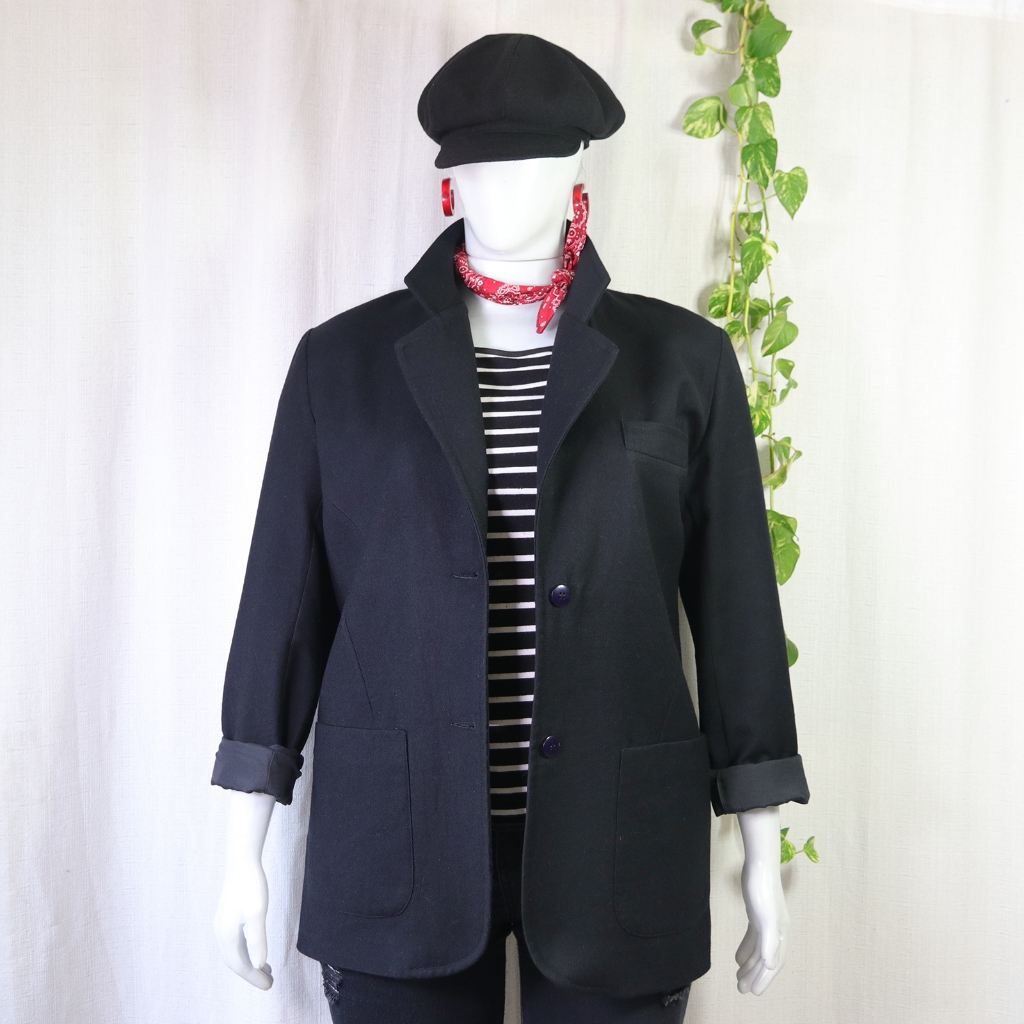 Casaco blazer em lã natural preto, TAM 44. Vintage com CGC. Masculino feminino unissex. [MEDIDAS NA DESCRIÇÃO] [BRECHÓ]