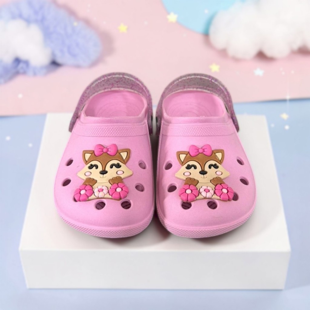 Sandália Babuche Rosa Infantil Para Meninas Raposa Com Correia Florida Antiderrapante e Leve