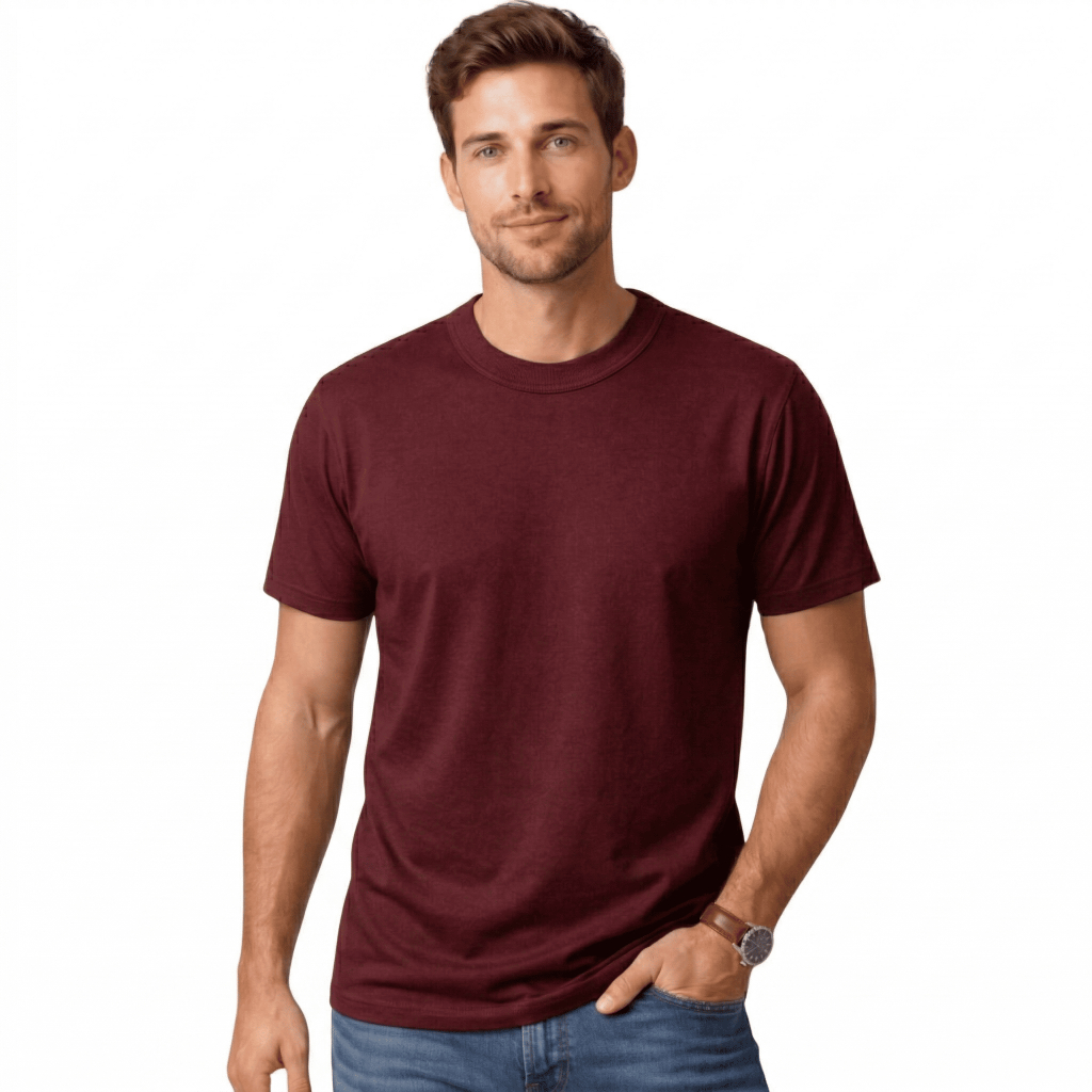Camiseta Marsala Masculina Premium 100% Algodão Básica Unissex Gola Ribana Reforçada Confortável
