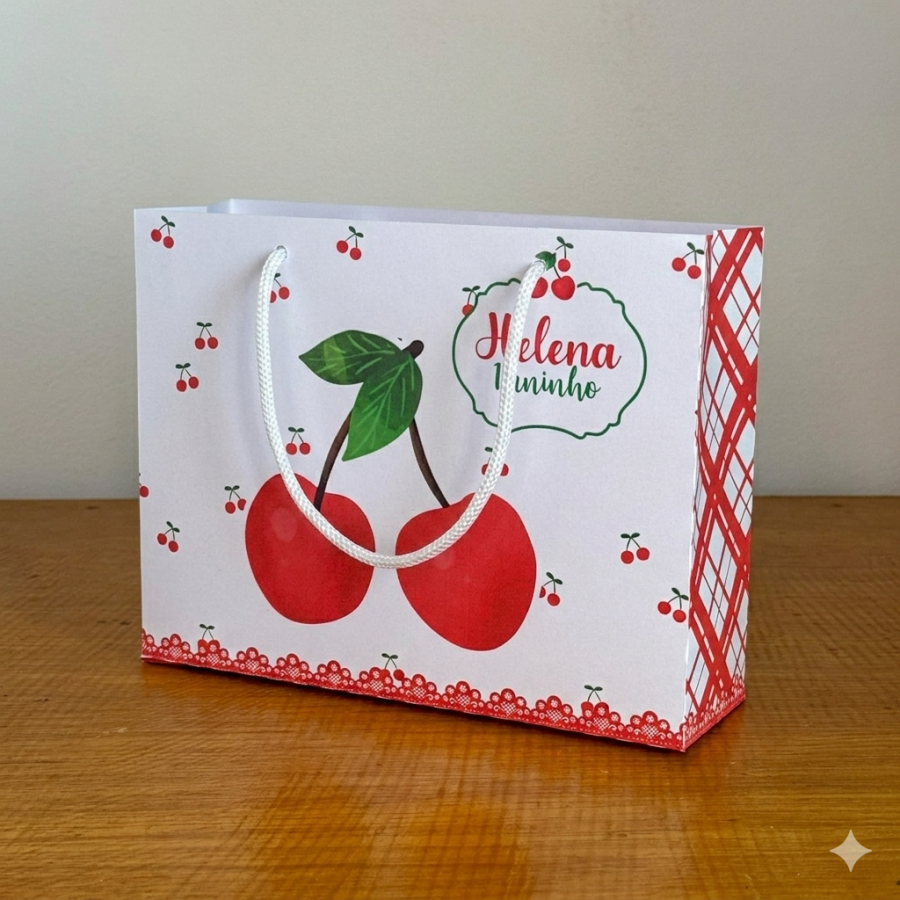 10/20/30/40 Sacolinhas Personalizadas Festa Cerejinha | Lembrancinha | Mimo | Pegue e Monte
