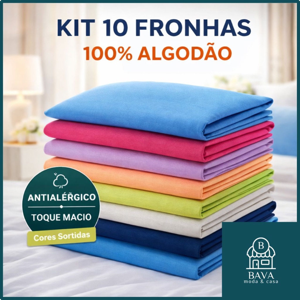 Kit 10 Fronhas 100% Algodão Antialérgicas 50x70 Toque Macio Cores Sortidas