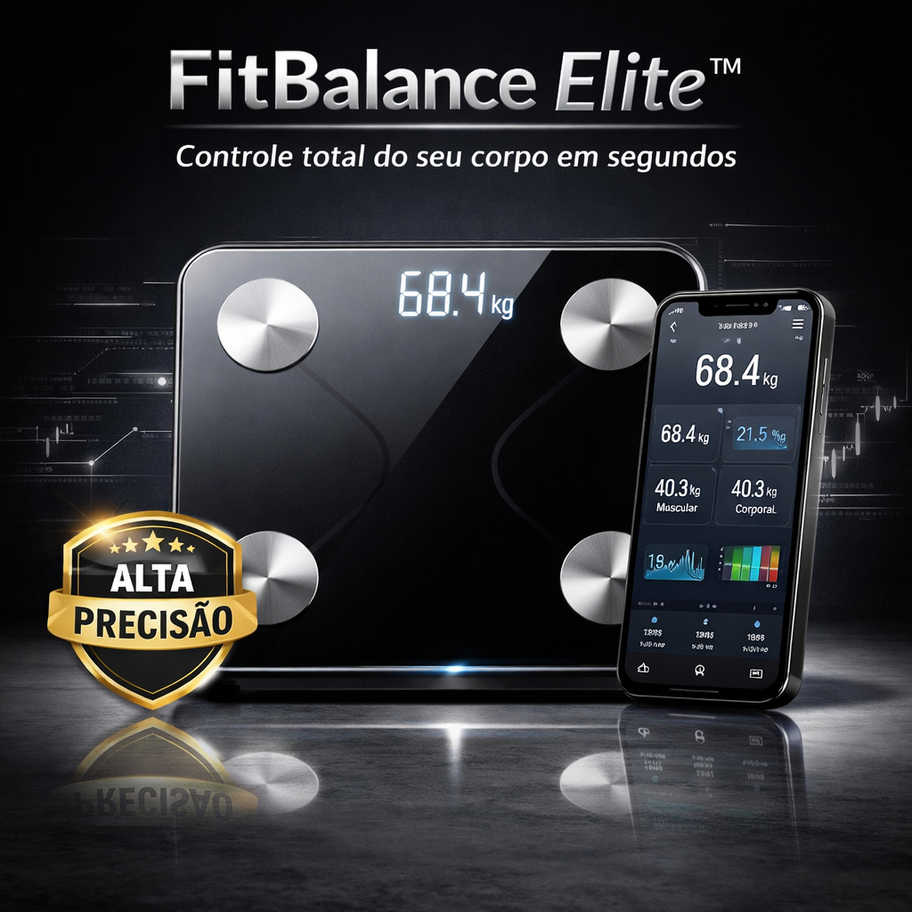 Balança Digital Bioimpedância Bluetooth FitBalance Elite™ Até 140kg IMC Gordura Corporal App Preciso