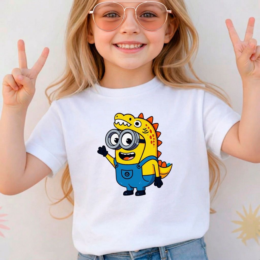 Camiseta Infantil Menina Desenho Minnions 100% Algodão Premium Confortável Casual Dia a Dia