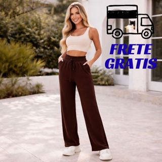 Calça Pantalona Feminina Cintura Alta Com Bolso elegante  confortável Tecido Duna envio rapido em Oferta na Shopee